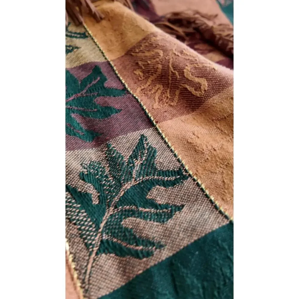 Vintage Boho Patchwork‎ Fringe Jacket Brown Green Burgundy Suede Style L